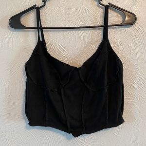 Black Crop Tank Top with Line Details